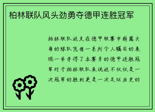 柏林联队风头劲勇夺德甲连胜冠军